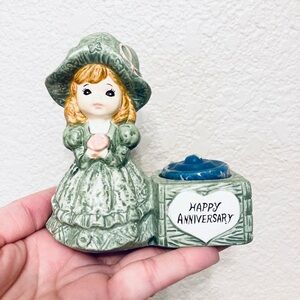 Vintage Hand Painted Ceramic The Candle Co. girl in dress and hat anniversary